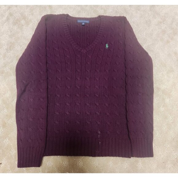 Lauren Ralph Lauren Sweaters - Ralph Lauren Sweater Women Small Purple Cable Knit V-Neck Cotton Pony Logo